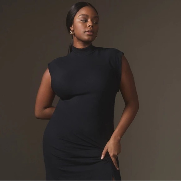 NWT! Black Daily Practice by Anthropologie Mock-Neck Ruched Midi Dress 🏀 - Picture 4 of 6